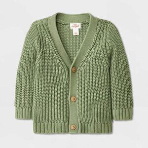 Cat & Jack Toddler Girls' Long Sleeve Button-Down Cardigan - Light Olive, 18M.